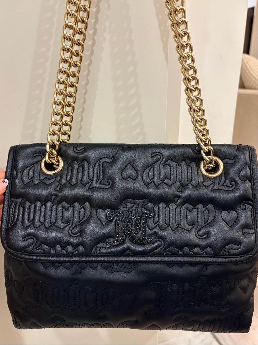 👑 Juicy Couture Black McBling Y2K Rhinestone Logo Chain Shoulder Bag Going Out